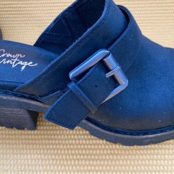 Crown Vintage Size 9m Black Mule Janis Clog Buckle Strap Slip-On Block H… - Picture 8 of 9